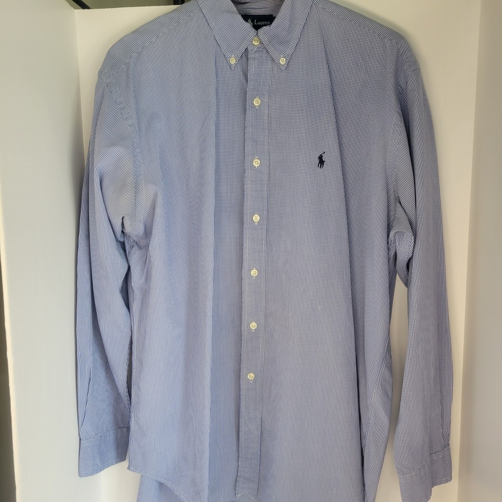 Ralph Lauren Blake Mens Large Blue White Gingham Button Down Shirt Long Sleeve